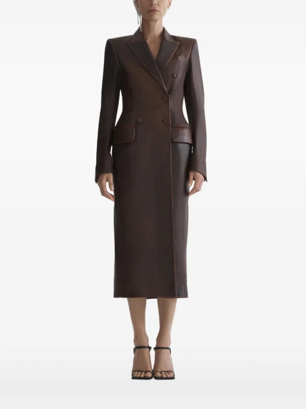 Mugler Leather Hourglass Coat in Brown