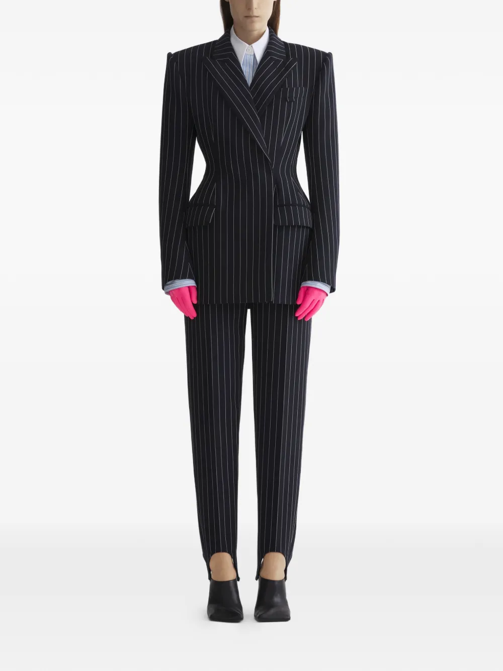 Mugler Broek met krijtstreep en split - Zwart