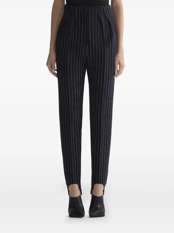 Mugler Pinstripe Cigarette Stirrup Trousers in Black