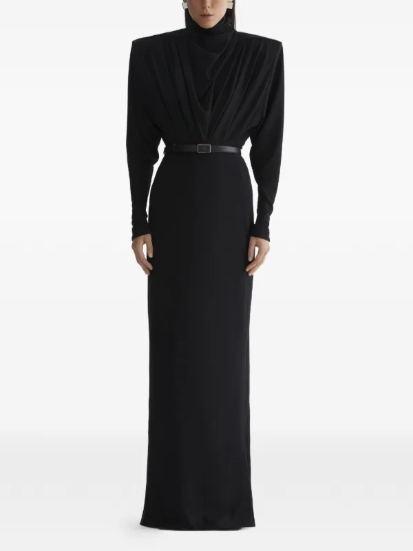 black long sleeve open back dress Long Sleeve Backless Buckle Maxi Dress Black