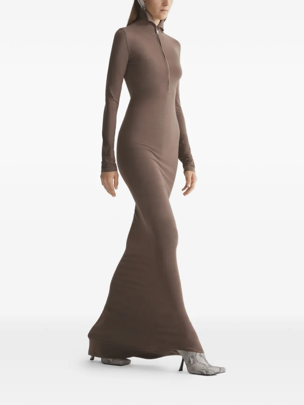 Mugler Jurk met hoge hals en rits Bruin