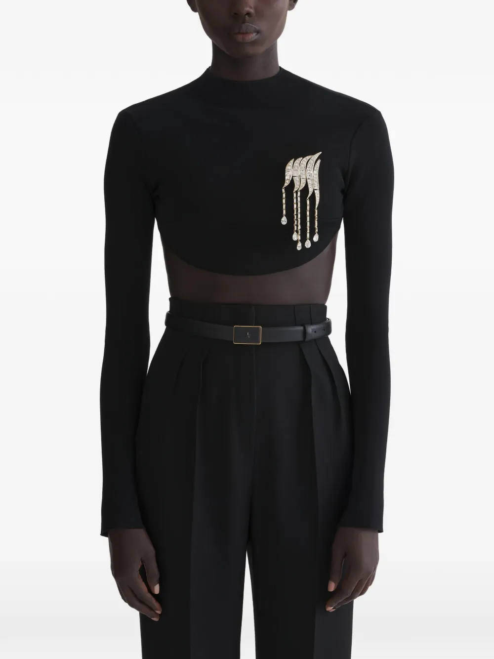 Mugler Top crop con decorazione - Nero