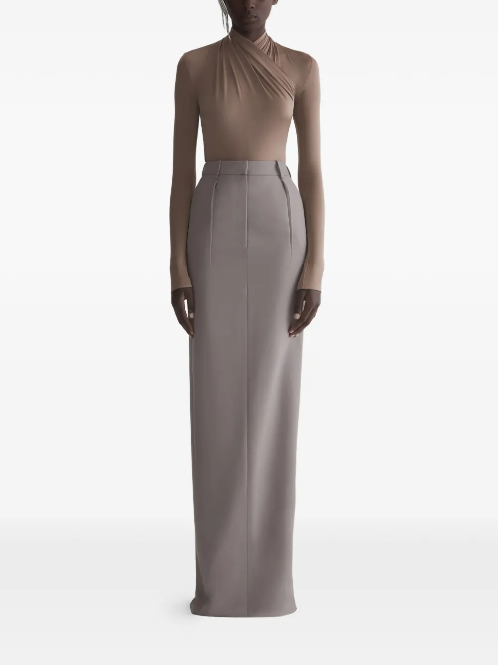  Mugler Draped Long-sleeve Bodysuit - Neutrals 
