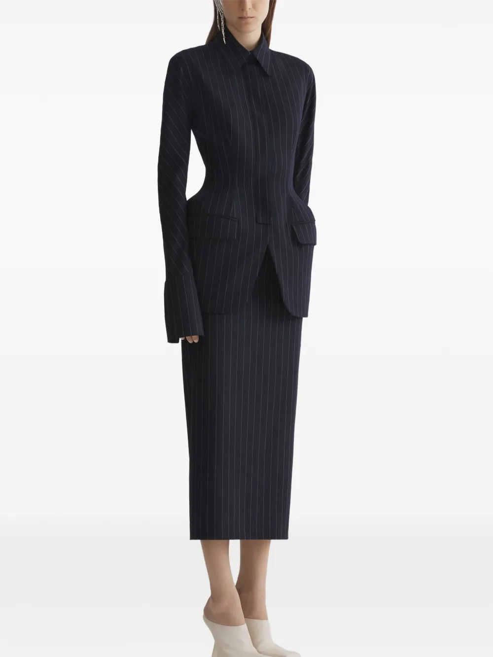  Mugler Pinstripe Tailored Jacket - Black 