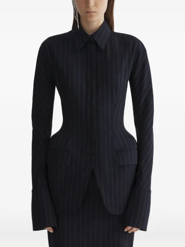 Mugler Pinstripe Hourglass Shirt Jacket in Black