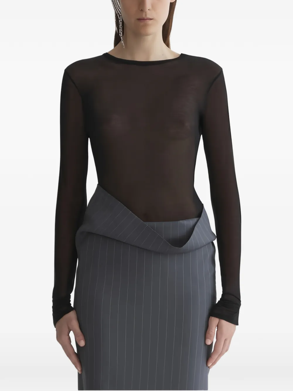 Mugler Top semi trasparente a maniche lunghe - Nero