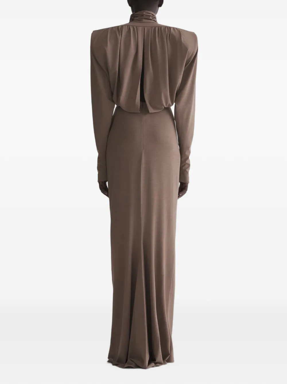 Mugler Column Power Dress in Brown, view 3