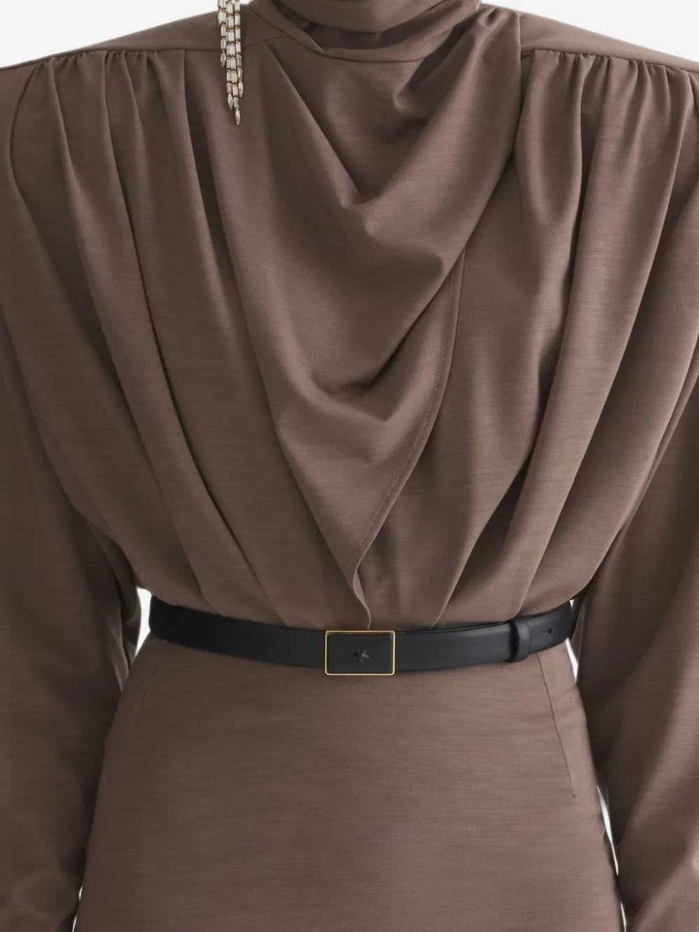 Mugler Column Power Dress in Brown, view 4