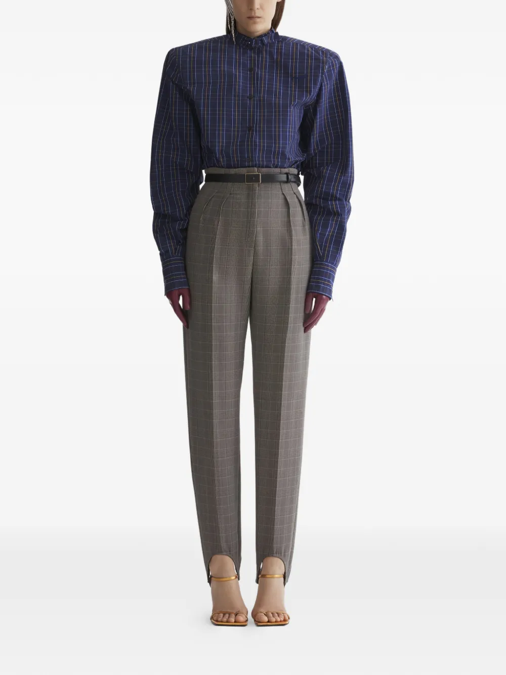 Mugler Geruite blouse met ruches - Blauw