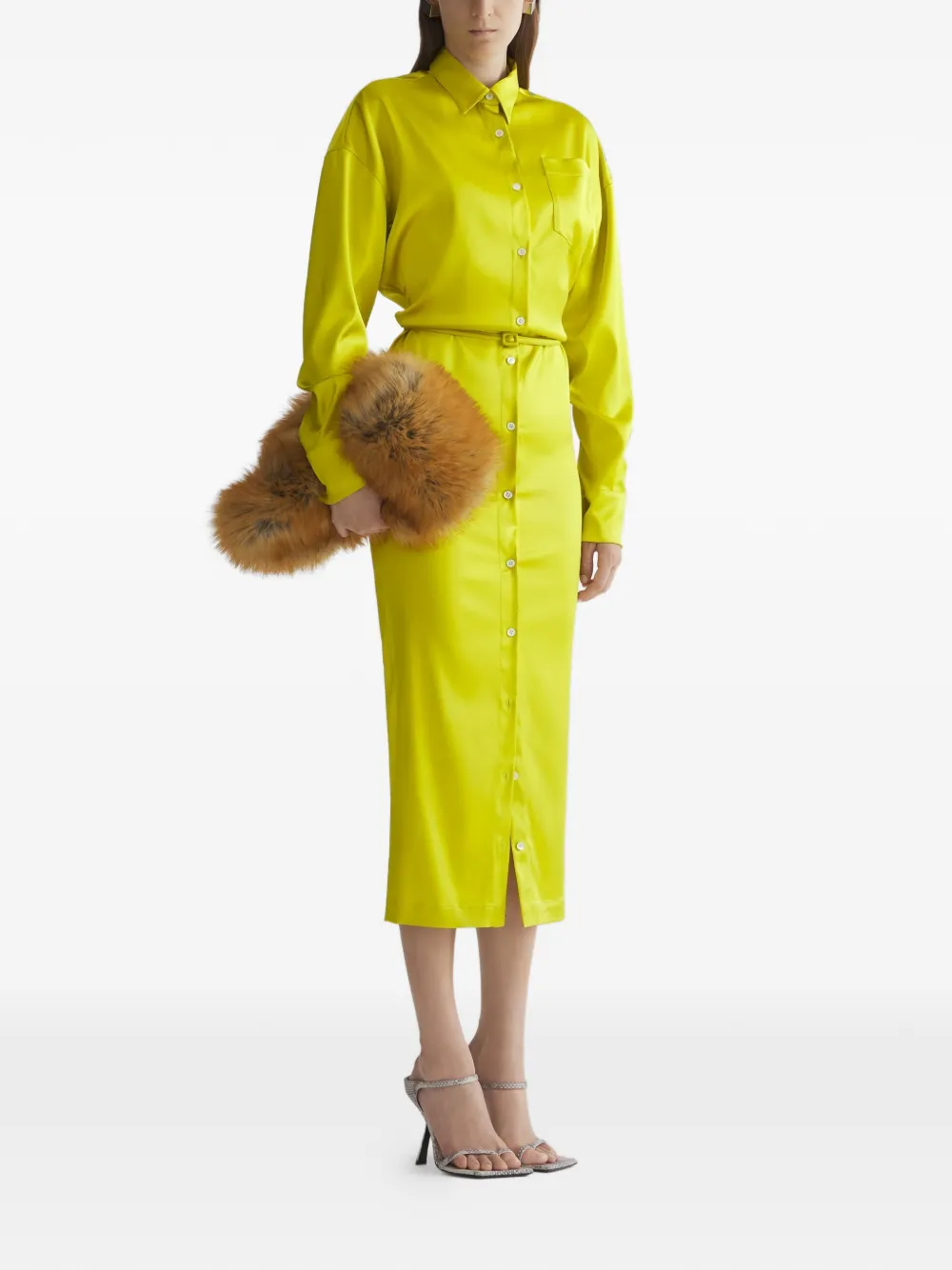 Mugler Shirtjurk met knoop en ceintuur - Geel