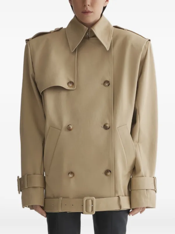 Mugler Buckle Double-breasted Jacket in Neutrals