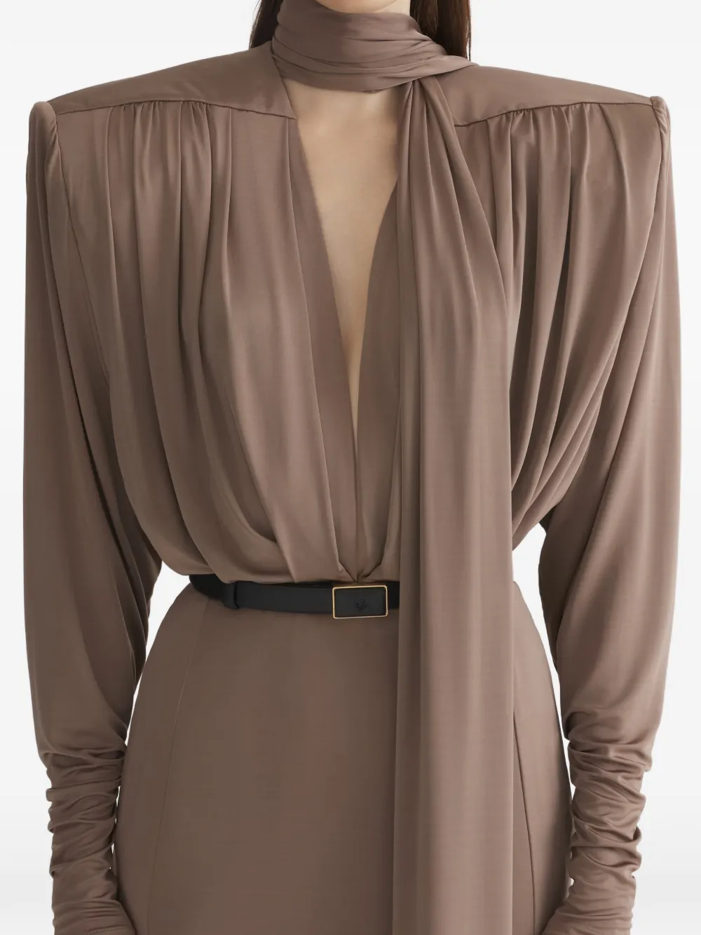 Mugler Gedrapeerde jurk Bruin