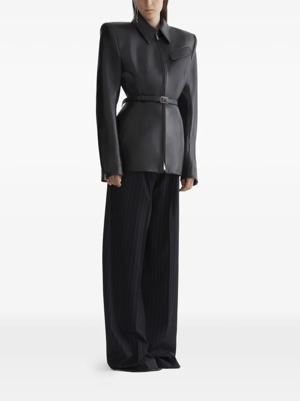  Mugler Pinstriped Wide Leg Trousers - Black 