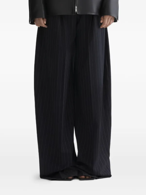 Mugler Pinstripe Wide Pleated Trousers in Black