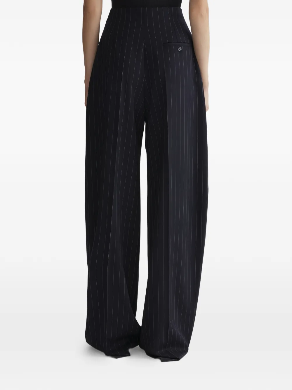 Mugler Broek met krijtstreep en wijde pijpen Zwart