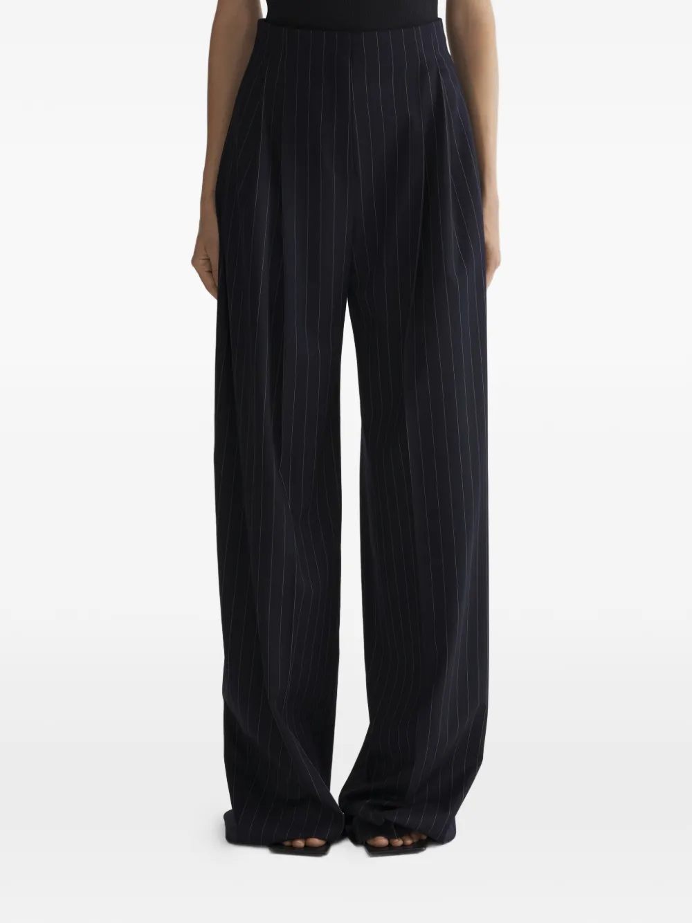 Mugler Broek met krijtstreep en wijde pijpen Zwart