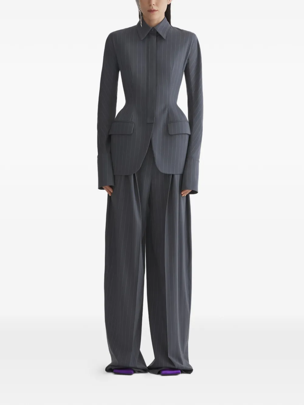  Mugler Pinstripe Jacket - Grey 