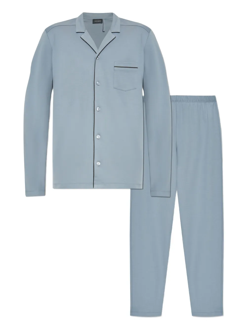 Hanro button-fastening piped-trim pyjama | Blue | Image 1
