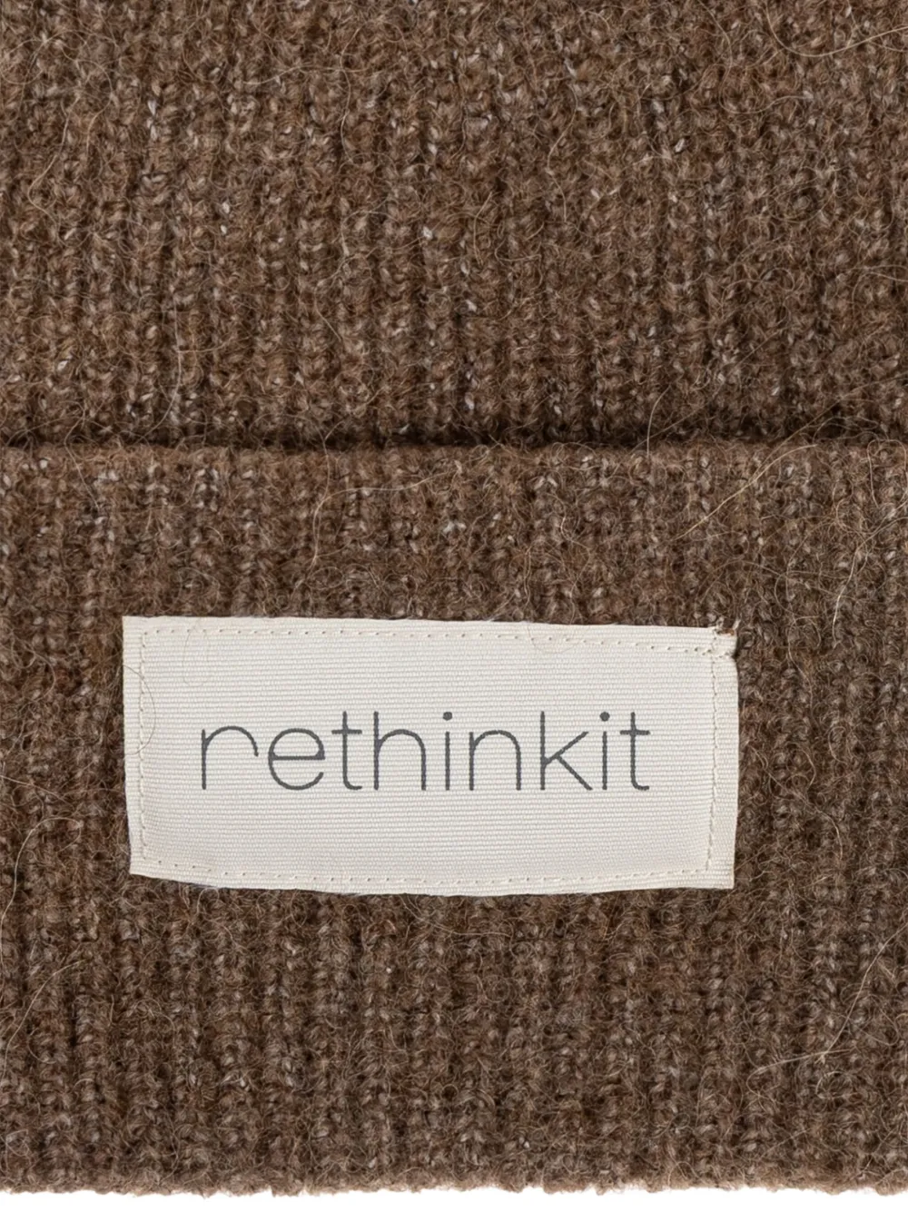 Rethinkit Studios Ribbed Logo-patch Beanie Hat In Brown