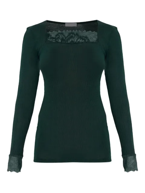 Hanro top con detalles de encaje y cuello cuadrado 