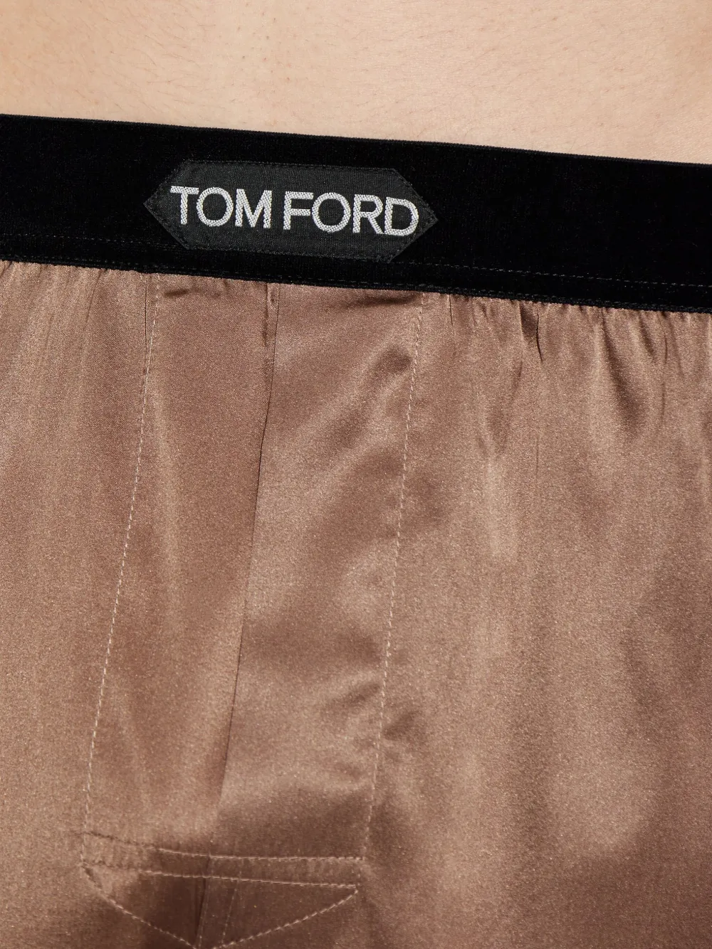 Tom Ford Logo-waistband Silk Boxers In Brown