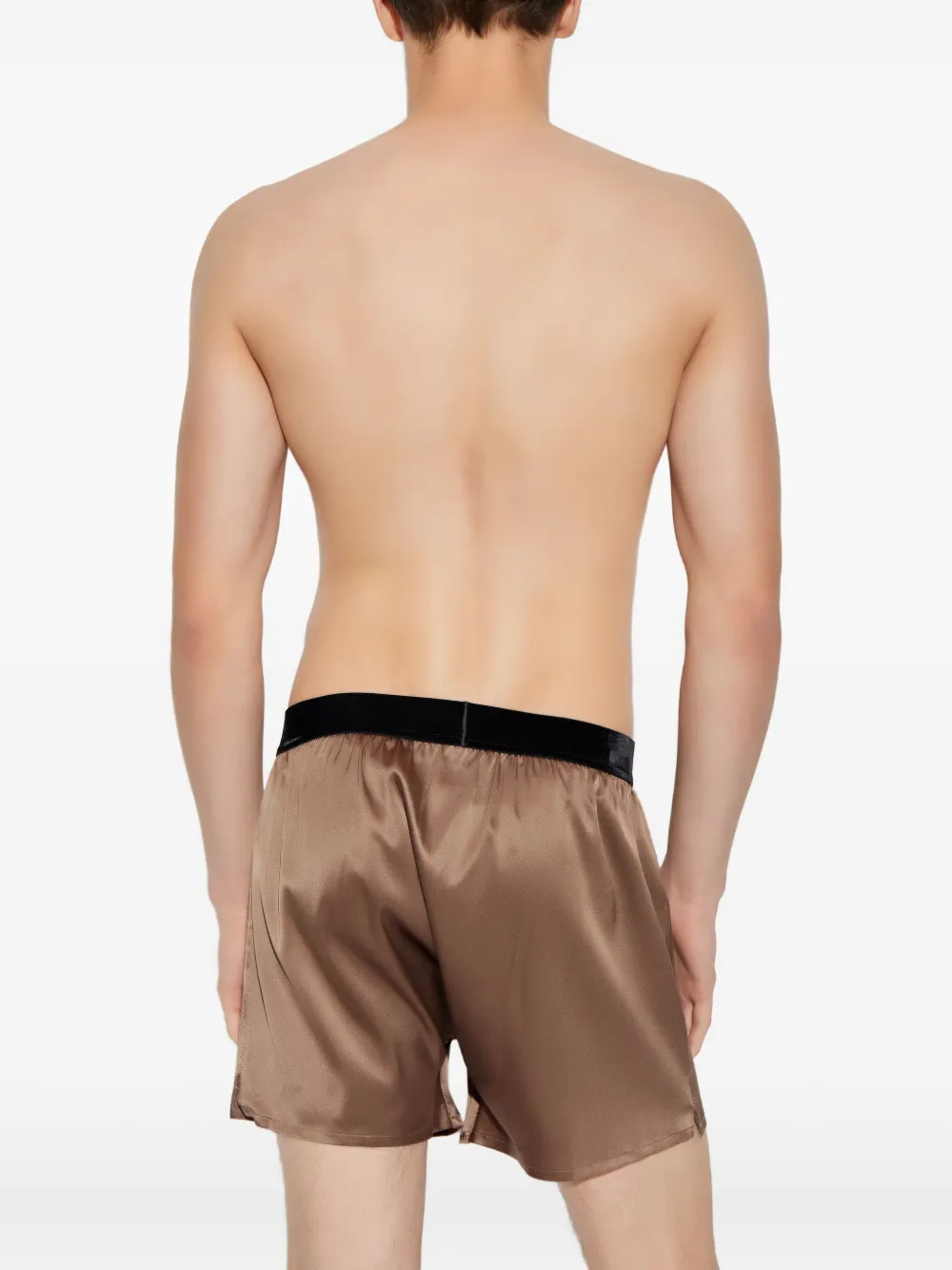 Tom Ford Logo-waistband Silk Boxers In Brown