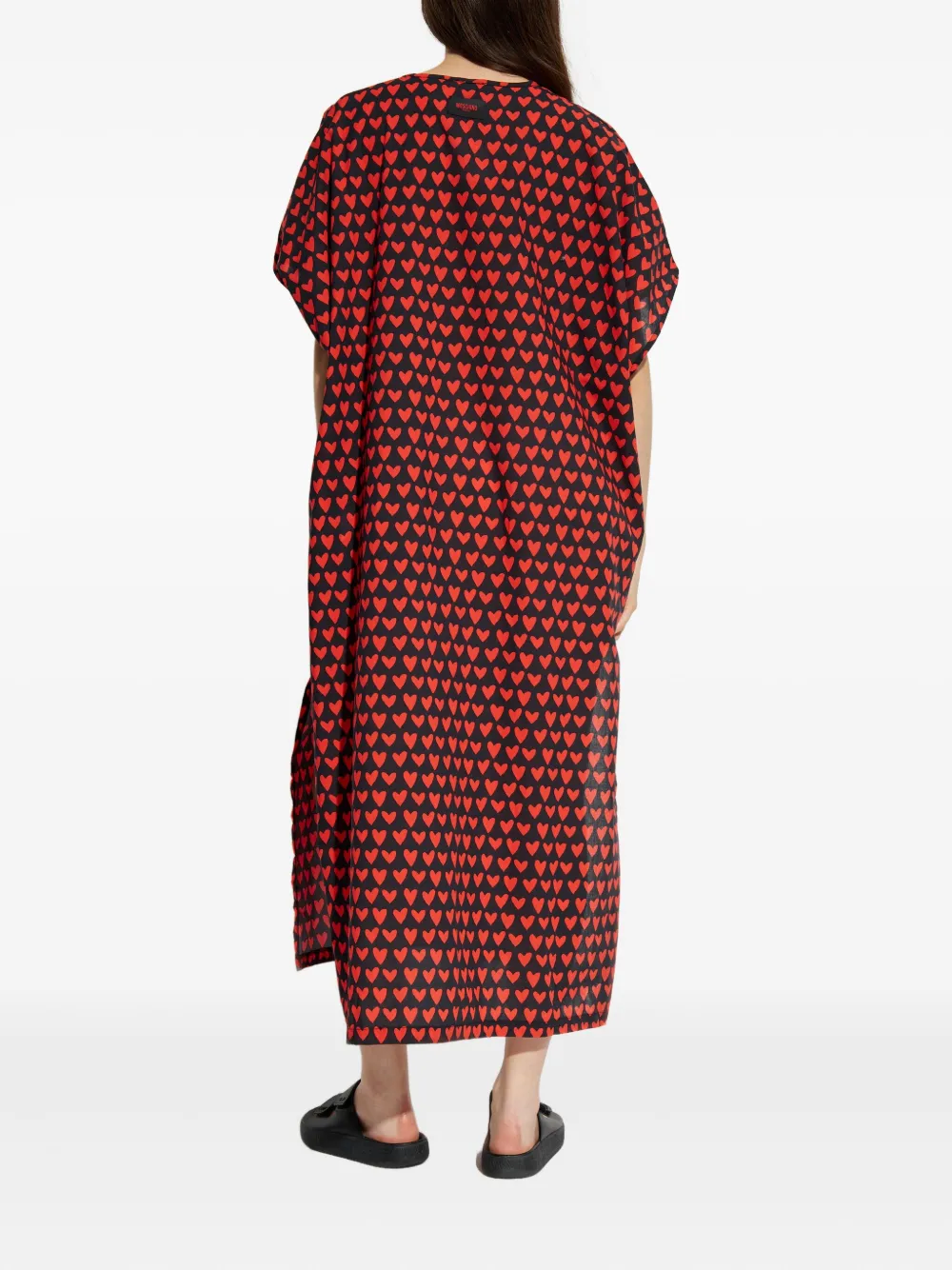 Moschino Heart-print V-neck Midi Dress In Red