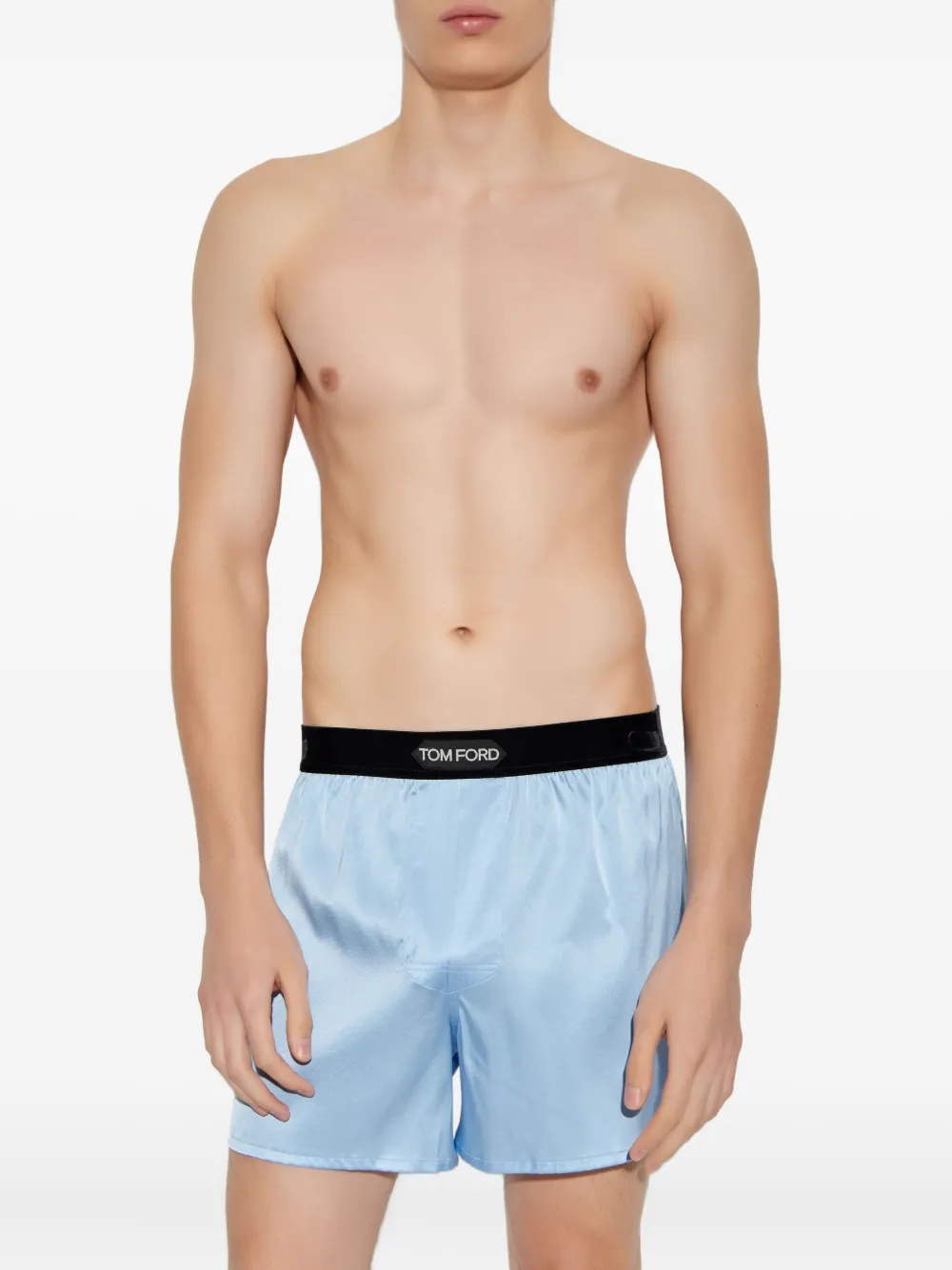 Tom Ford Logo-waistband Silk Boxers In Blue