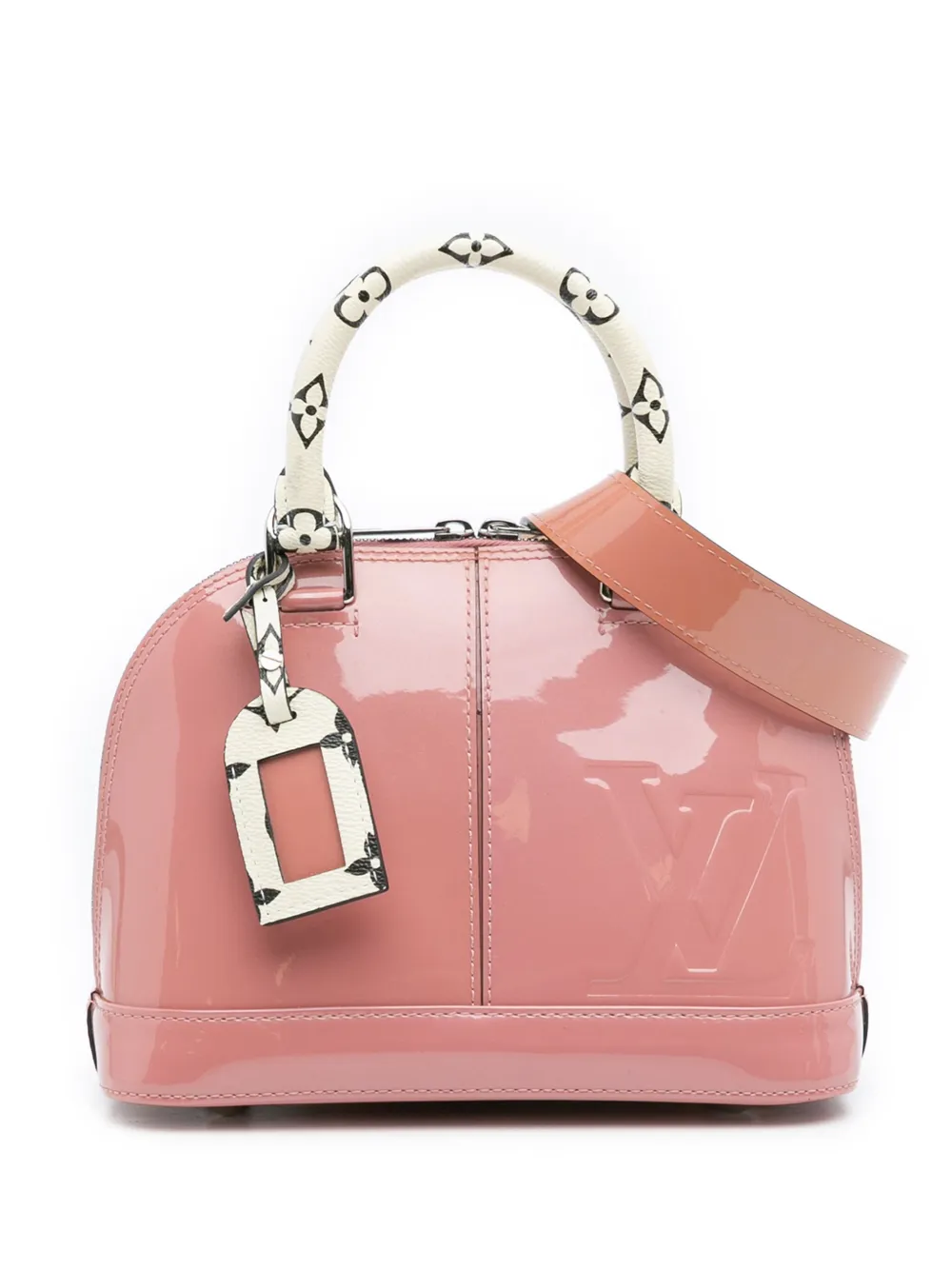 Pre-owned Louis Vuitton 2017 Vernis Miroir Alma Bb Satchel In Pink