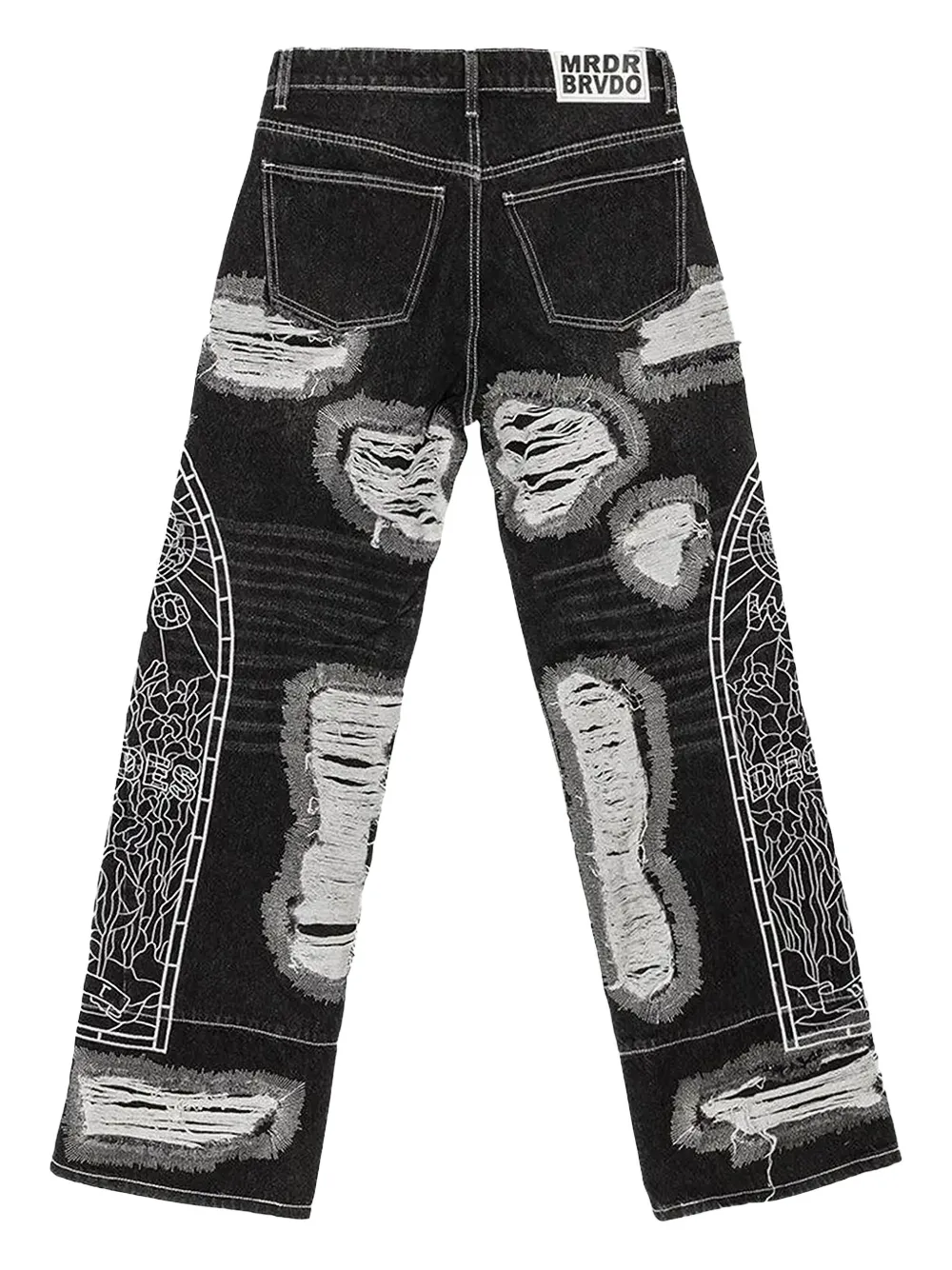 Who Decides War Embroidered Distressed Jeans In Black
