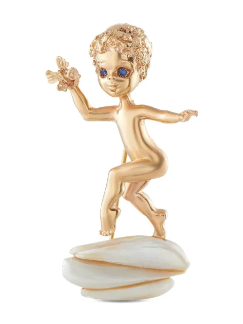 WILLIAM 14K rose gold sapphire and pearl cherub brooch