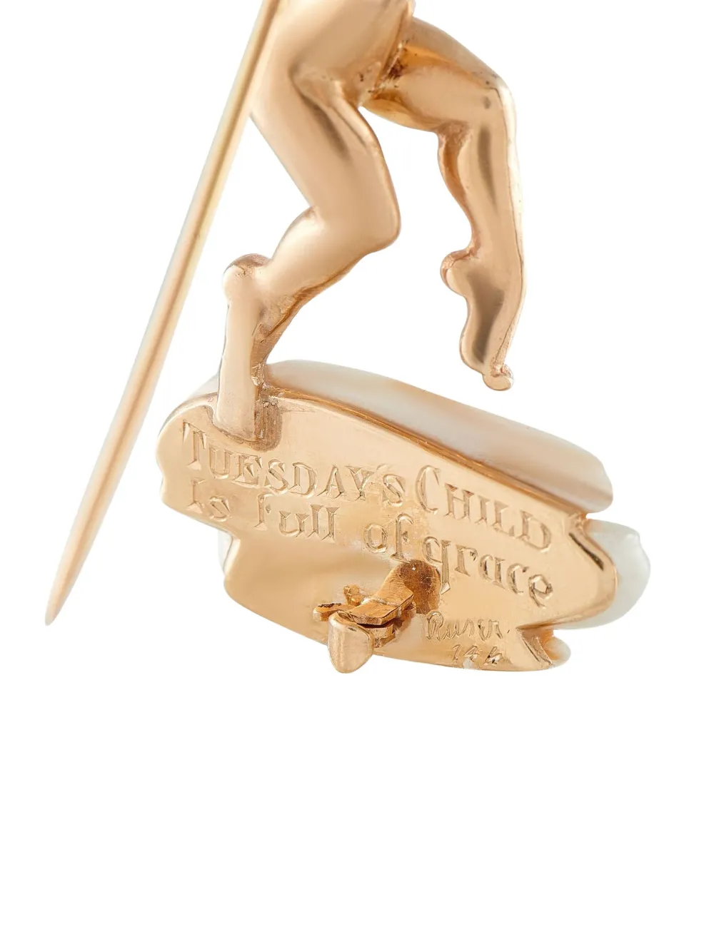 Pre-owned William 14k Rose Gold Sapphire And Pearl Cherub Brooch