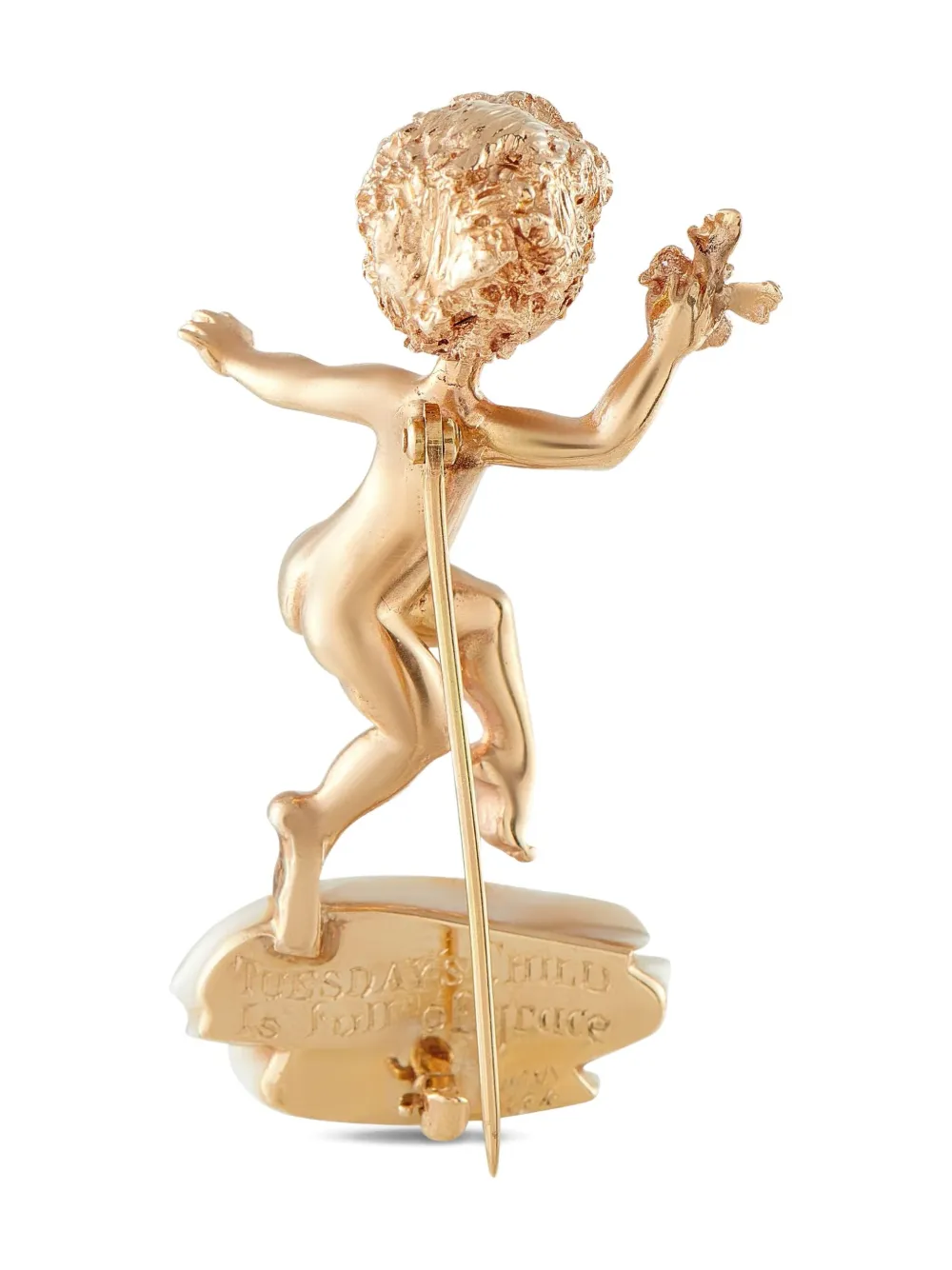 Pre-owned William 14k Rose Gold Sapphire And Pearl Cherub Brooch