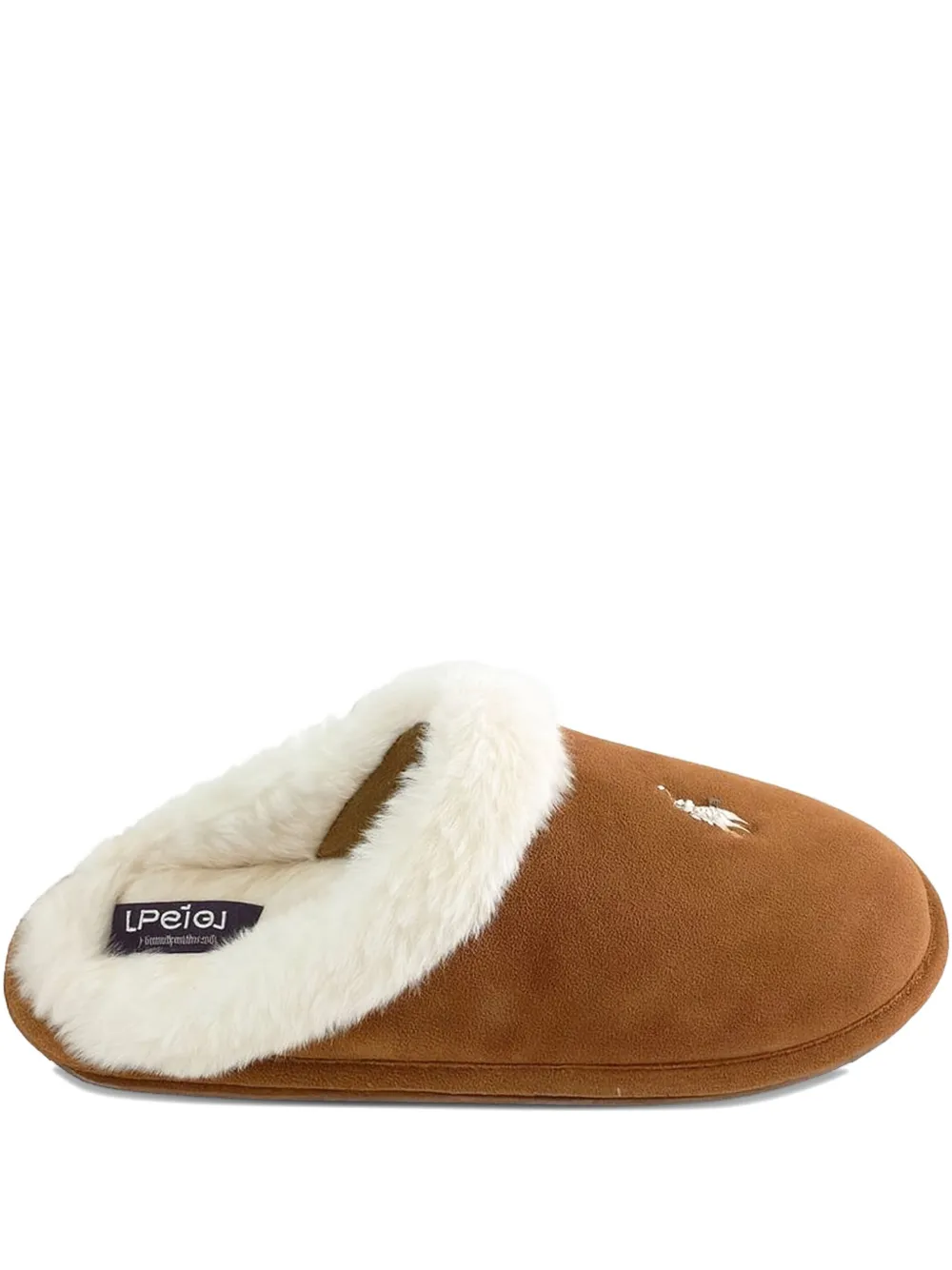 Polo Ralph Lauren Fur Logo Slippers In Neutral