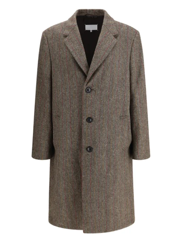 Maison Margiela ヘリンボーン ボタン シングルコート | ブラウン 