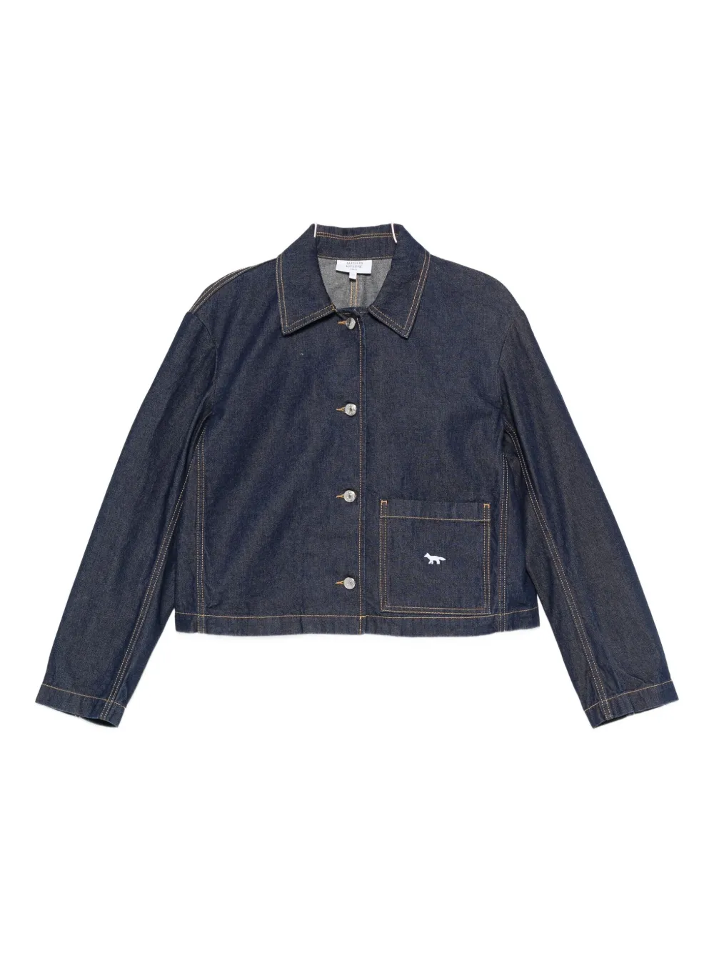 Maison Kitsuné Short Denim Jacket Chest Pocket In Blue
