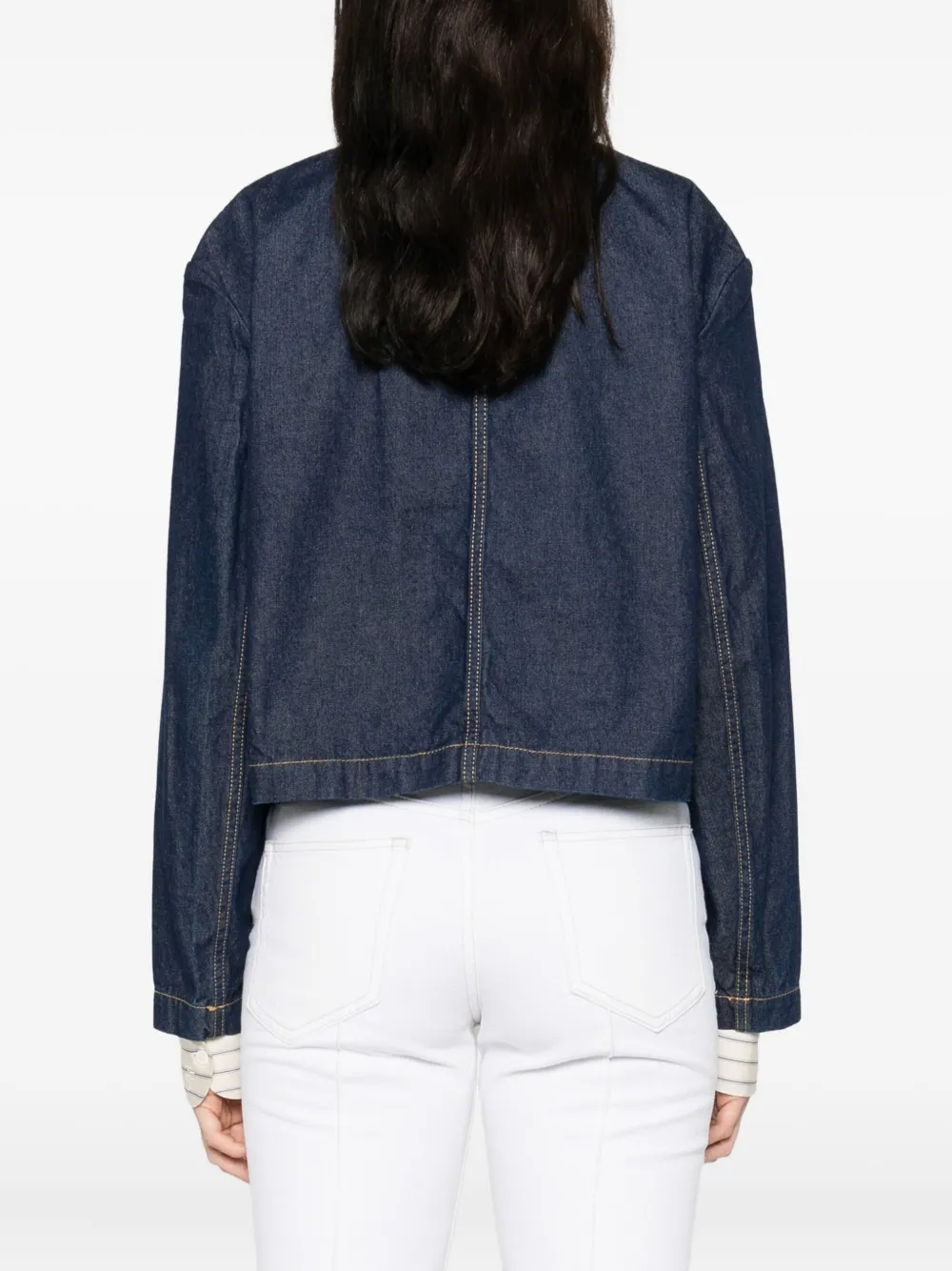 Maison Kitsuné Short Denim Jacket Chest Pocket In Blue