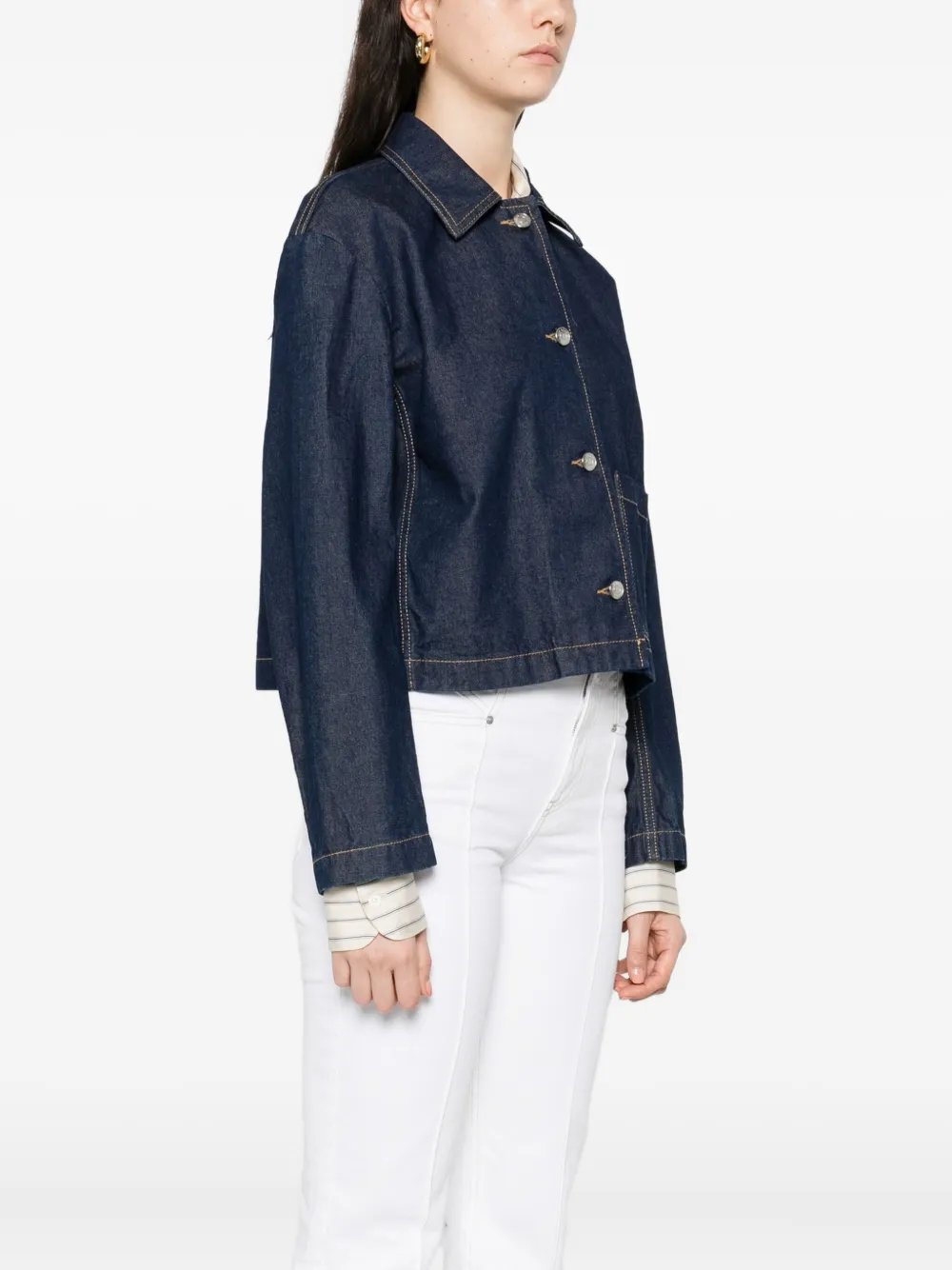 Maison Kitsuné Short Denim Jacket Chest Pocket In Blue