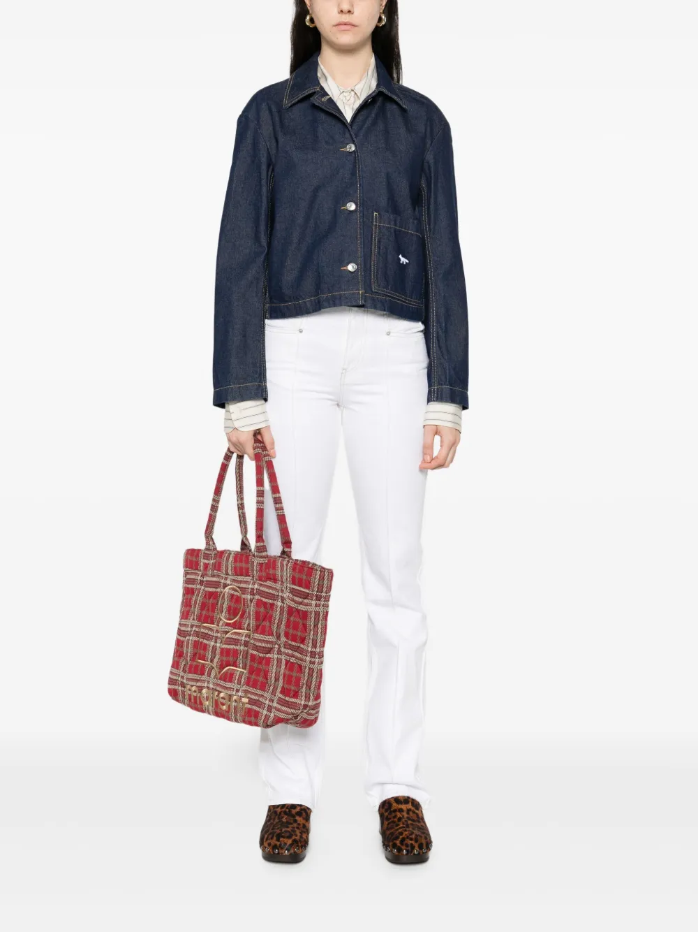 Maison Kitsuné Cropped spijkerjack Blauw