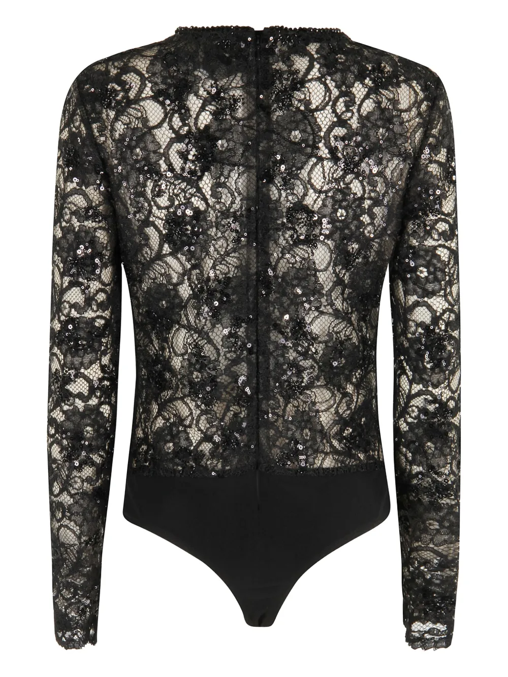 Nissa Sequined Lace Bodysuit In Black