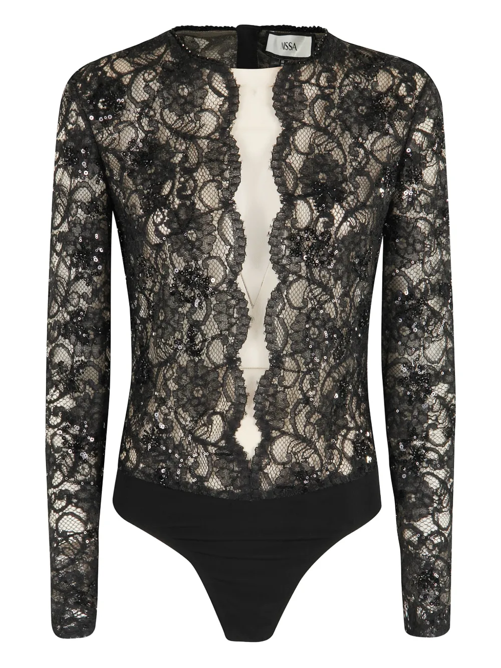 Nissa Sequined Lace Bodysuit In Black