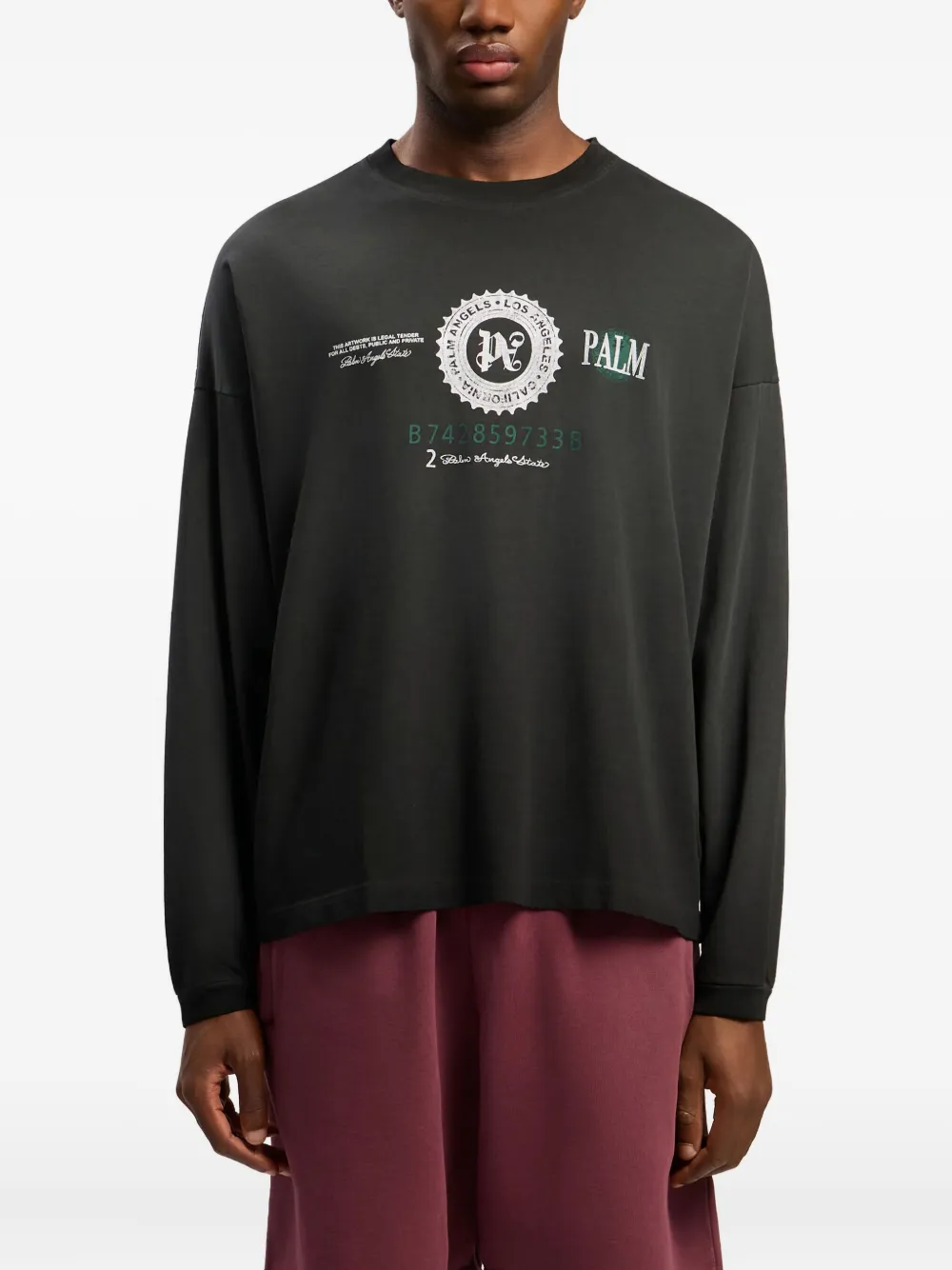 Palm Angels T-shirt met dollarprint en lange mouwen Zwart