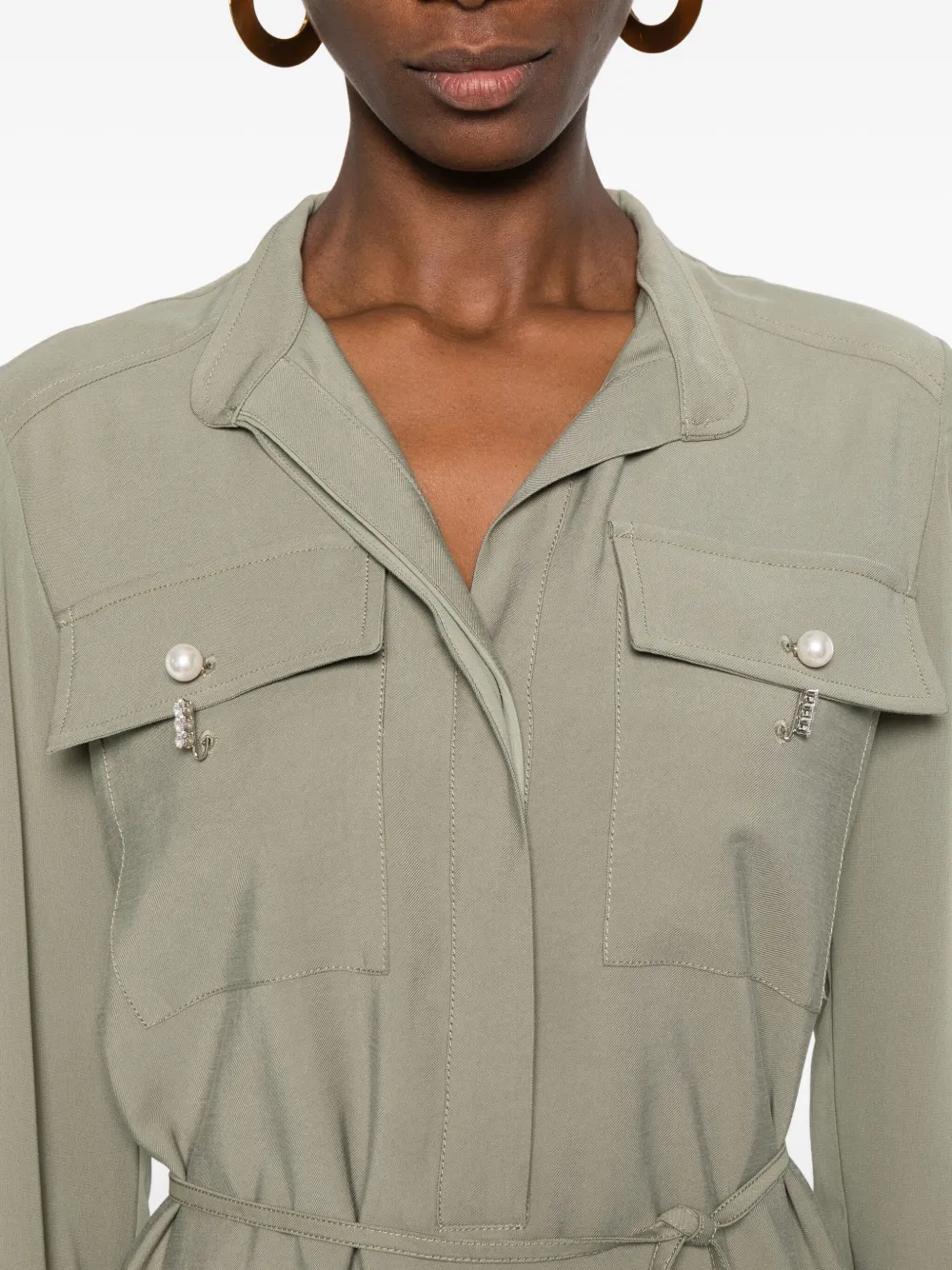 Liu •jo Chest-pockets Mini Dress In Green