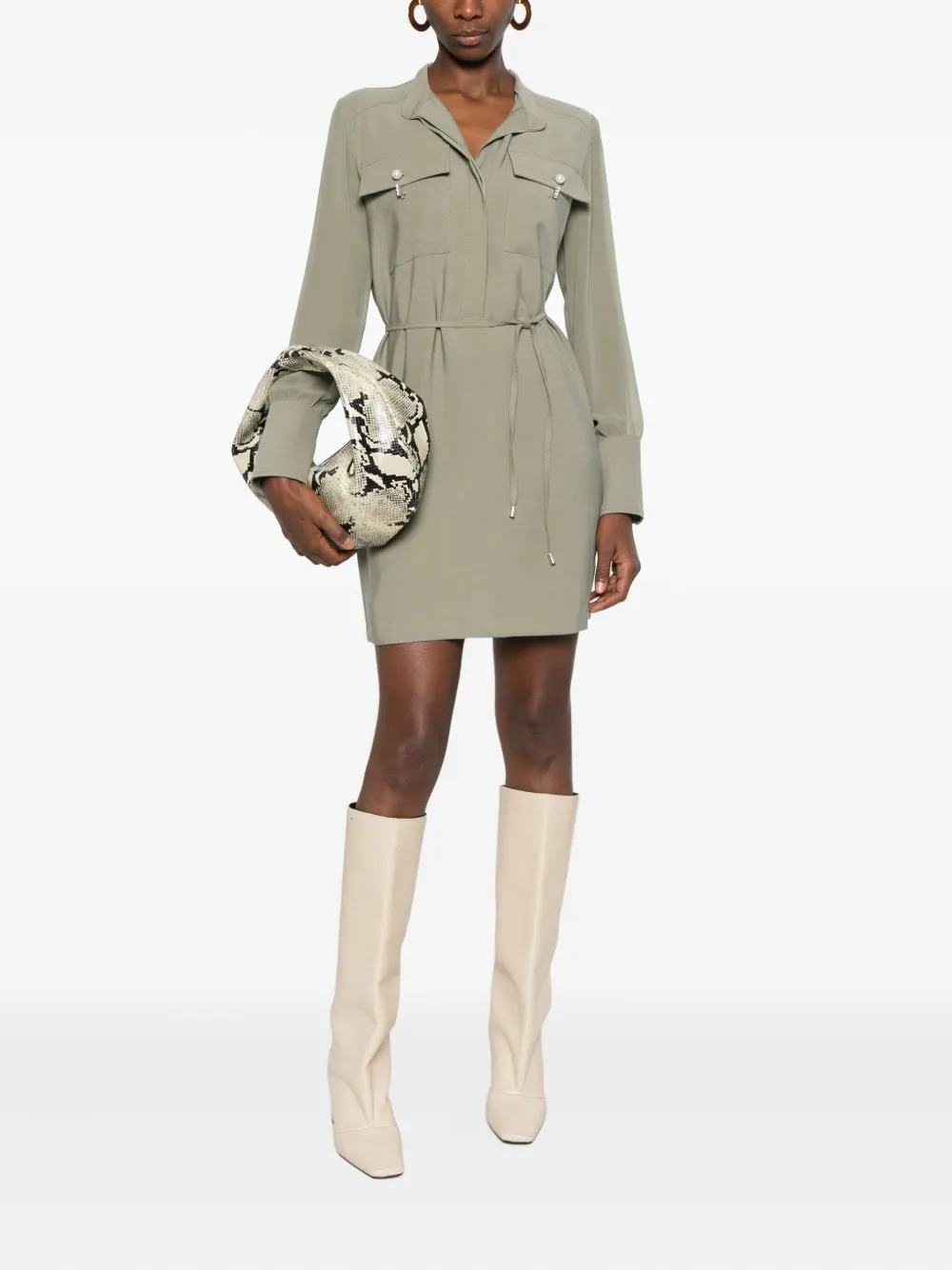 Liu •jo Chest-pockets Mini Dress In Green