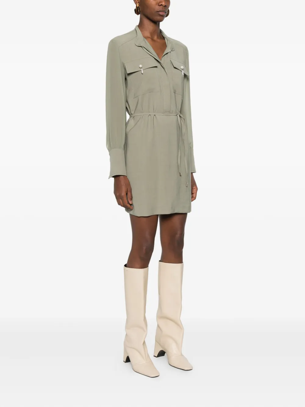 Liu •jo Chest-pockets Mini Dress In Green