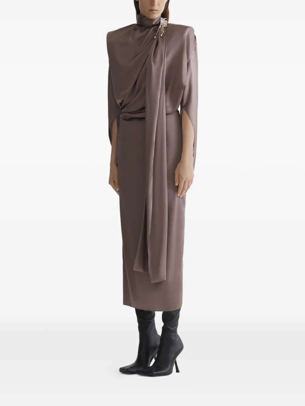 Mugler Gedrapeerde jurk Bruin