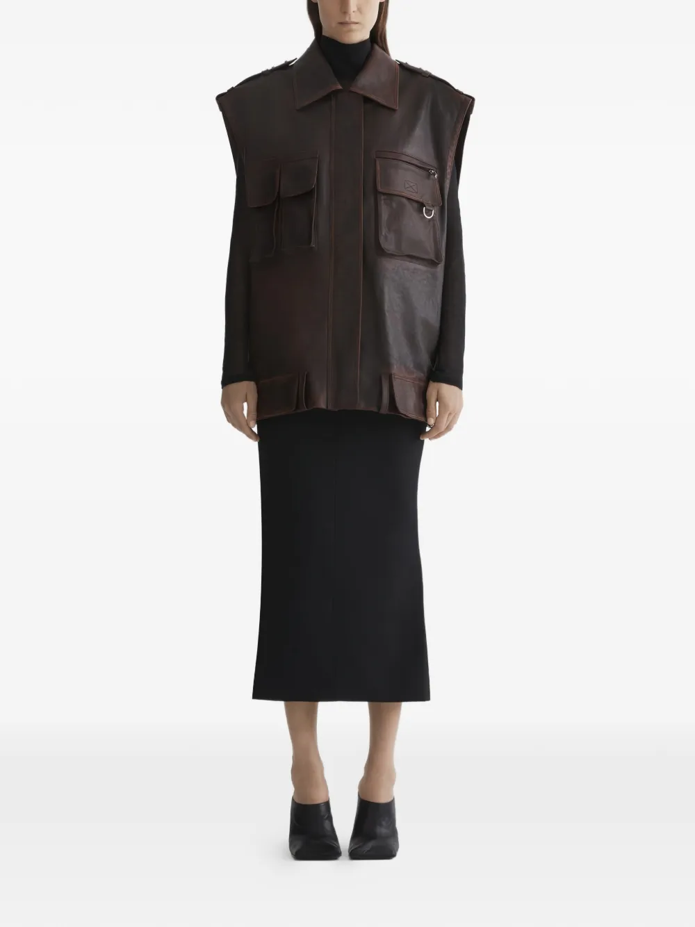 Mugler Leren bodywarmer Bruin