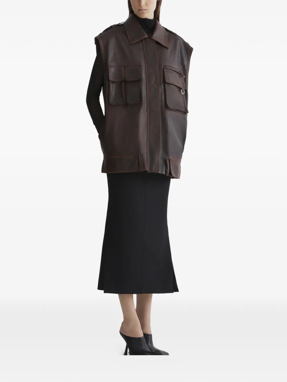 Mugler Leren bodywarmer Bruin
