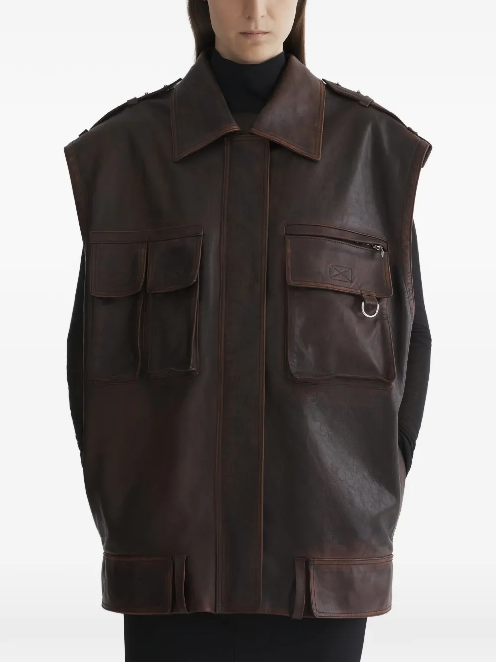 Mugler Gilet in pelle - Marrone