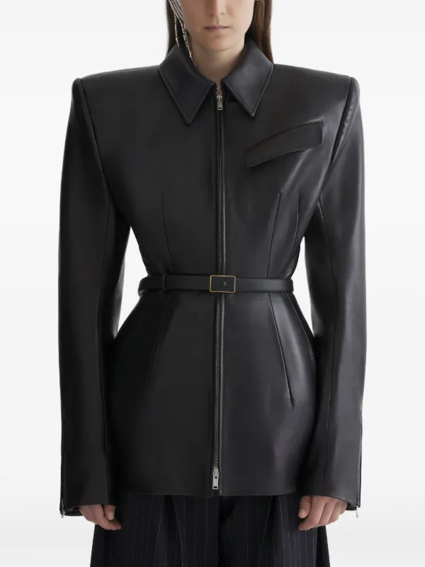Mugler Leather Oblique Jacket in Black